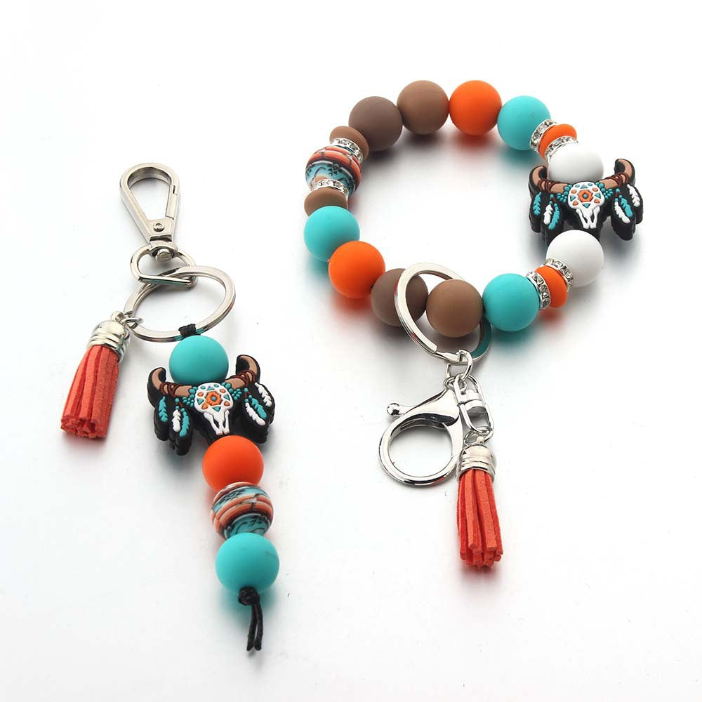 Wholesale Denim Silicone Wrist Keychain Accessories Beaded Pendant  Keychain